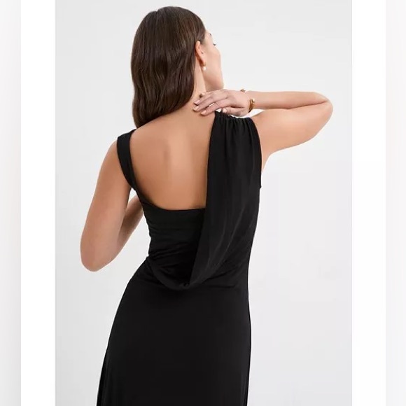 Marcella NYC Laurel Gown Dress Asymmetrical European Stretch Jersey XL Black - Picture 4 of 15